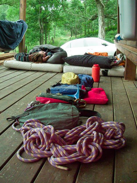 Aid climbing gear ready